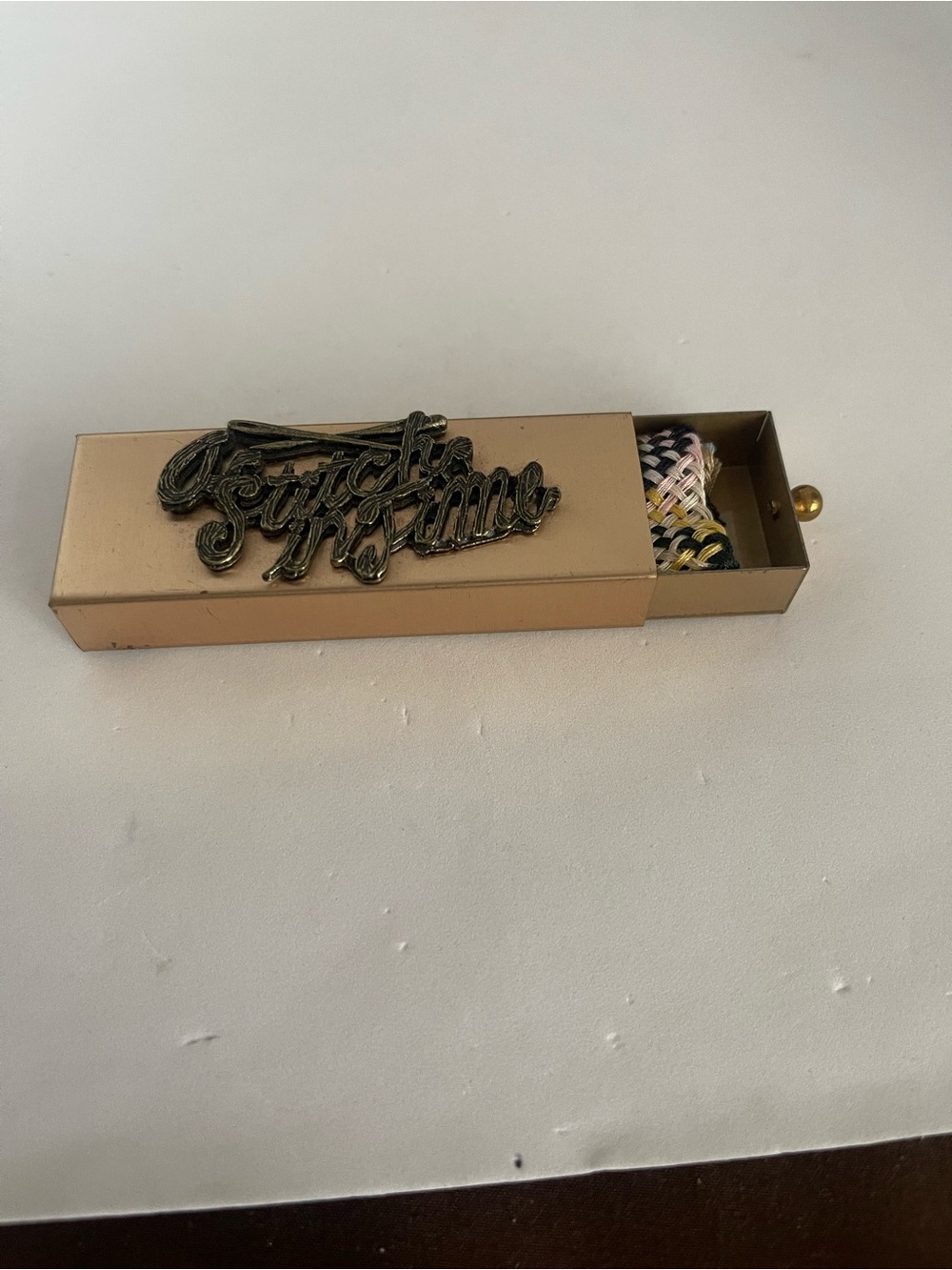 VINTAGE Gold Slide Box with Decorative Script Accent